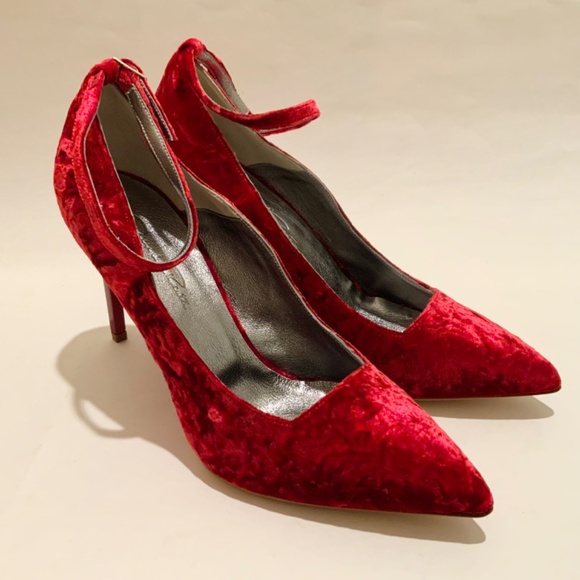 Oscar de la Renta Shoe Red Velvet Heels Stiletto Heel Dress Designer Shoes 37.5 - Picture 8 of 16